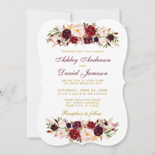 Waterverf Floral Burgundy Wedding Invitation WGB Kaart