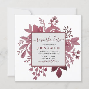 Waterverf Floral Burgundy Wedding Save the Dates Kaart