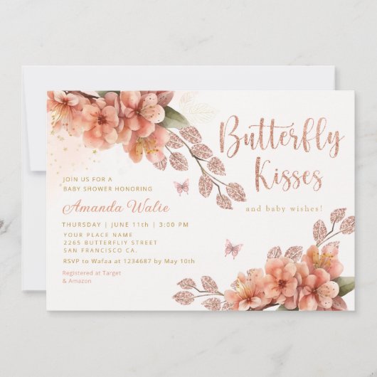 Waterverf Floral Butterfly Girl Baby shower Kaart (Voorkant)