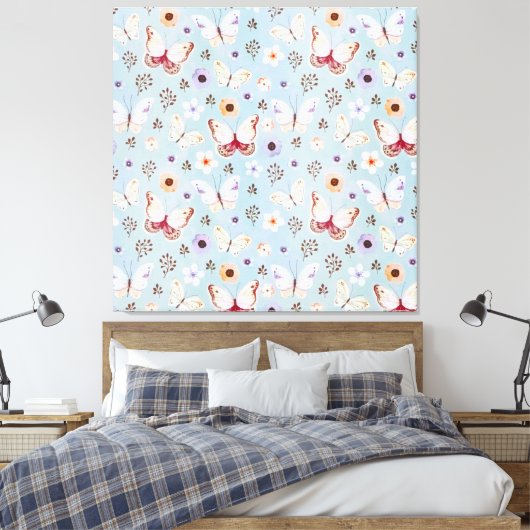 Waterverf Floral Butterfly Meadow Canvas Afdruk (Insitu (Slaapkamer))