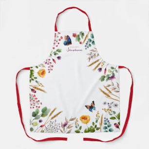Waterverf Floral Butterfly Script Naam Baker's Schort