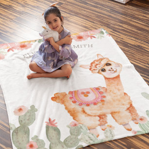 Waterverf Floral Cactus Llama Fleece Deken