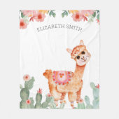 Waterverf Floral Cactus Llama Fleece Deken (Voorkant)