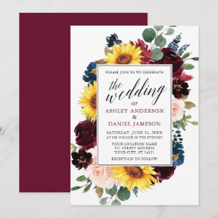 Waterverf Floral Calligraphy Burgundy Wedding Kaart