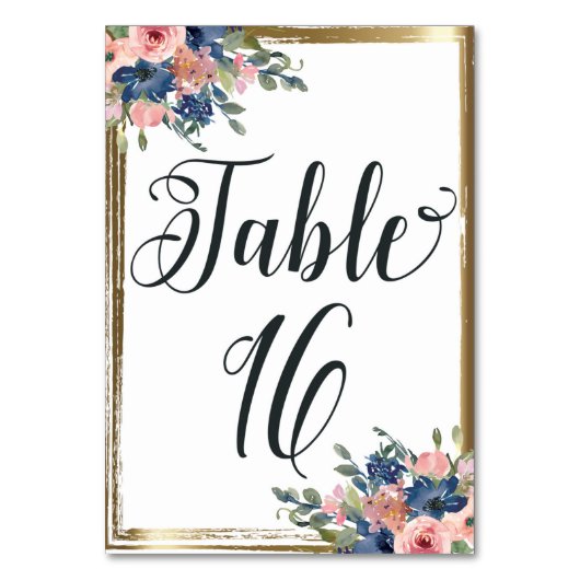 Waterverf Floral Calligraphy Table Number Kaart 16 (Voorkant)