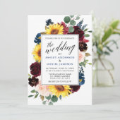 Waterverf Floral Calligraphy Wedding Blue Kaart (Staand voorkant)