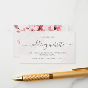 Waterverf Floral Cherry Blossom Wedding Website Informatiekaartje