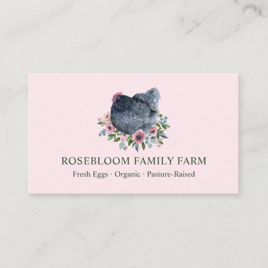 Waterverf Floral Chicken Hen Boerderij Eieren Roze Visitekaartje (Voorkant)