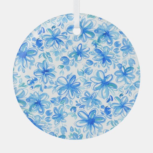 Waterverf Floral Chintz Schattige Pattern Glas Ornament (Voorkant)