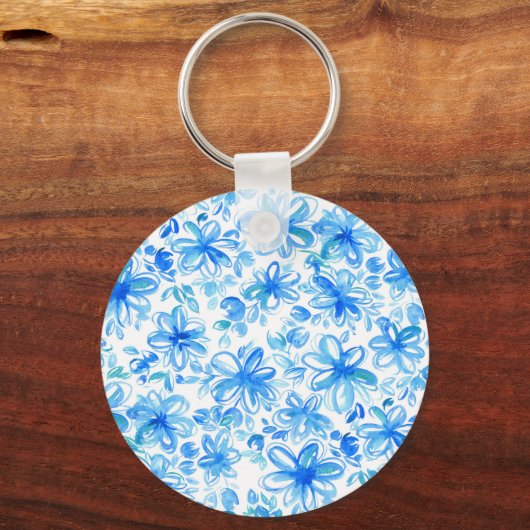 Waterverf Floral Chintz Schattige Pattern Sleutelhanger (Voorkant)
