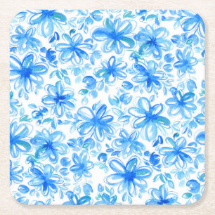 Waterverf Floral Chintz Schattige Pattern Vierkante Kartonnen Onderzetter