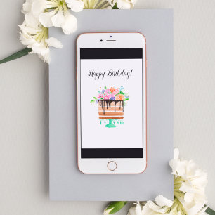 Waterverf Floral Chocolate Birthday Cake Kaart