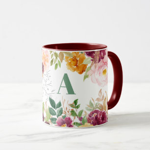 Waterverf floral classy elegant groen monogram mok