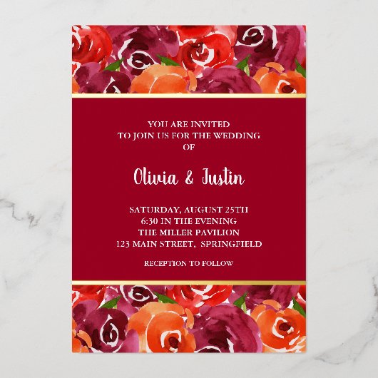 Waterverf Floral Collage Wedding Invitations Folie Uitnodiging (Voorkant)