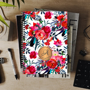 Waterverf Floral Copper Monogram Red Navy Planner