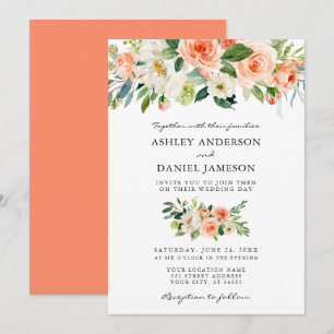 Waterverf Floral Coral Greenery Wedding Kaart