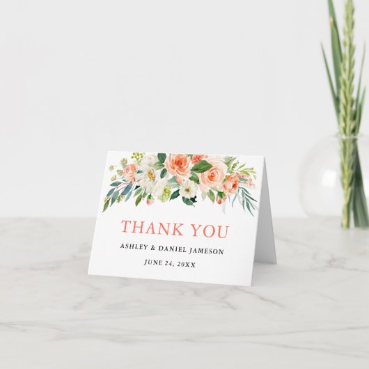Waterverf Floral Coral Wedding Note Bedankkaart (Voorkant)