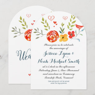 Waterverf Floral Coral Yellow Green Blue Wedding Kaart