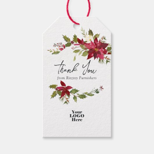 Waterverf Floral Corporate Kerstmis Cadeaulabel (Voorkant)