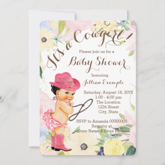 Waterverf Floral Cowgirl Baby shower Kaart (Voorkant)