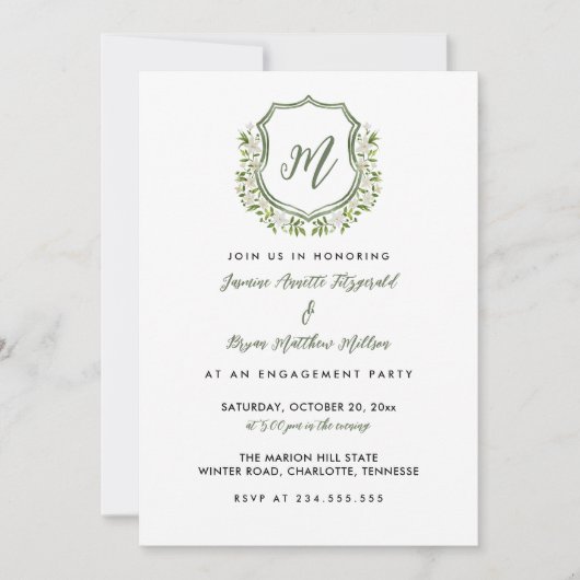 Waterverf Floral Crest Engagement Party Kaart (Voorkant)