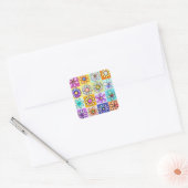 Waterverf Floral Daisy Doodle Tile Background Vierkante Sticker (Envelop)