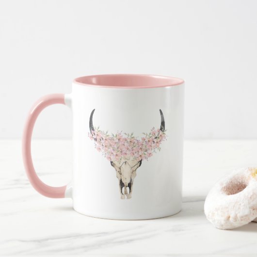 Waterverf Floral Deer Skull Mok (Met donut)