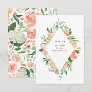 Waterverf Floral Diamond Bridesmaid Kaart