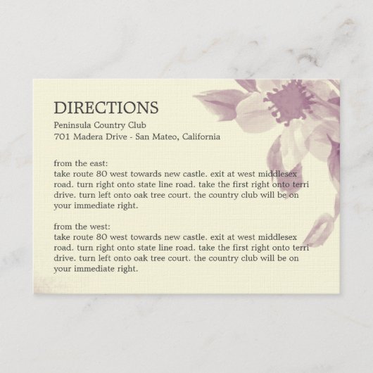 Waterverf Floral Directions Card Informatiekaartje (Voorkant)