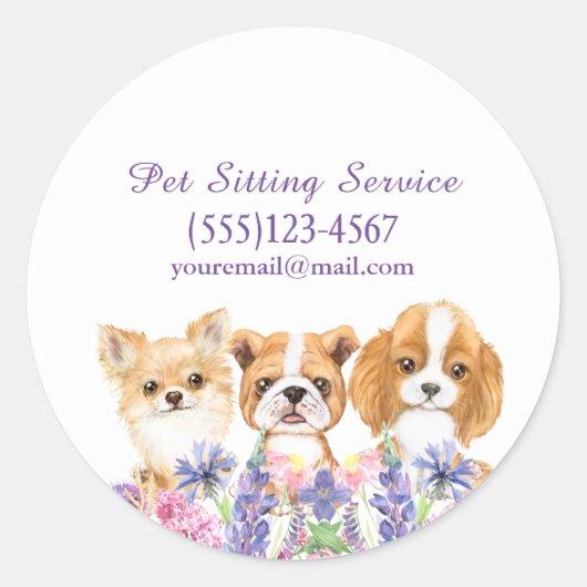 Waterverf Floral Dog Pet Sitting Grooming Service Ronde Sticker (Voorkant)