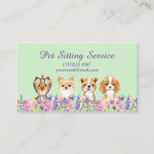 Waterverf Floral Dog Pet Sitting Grooming Service Visitekaartje