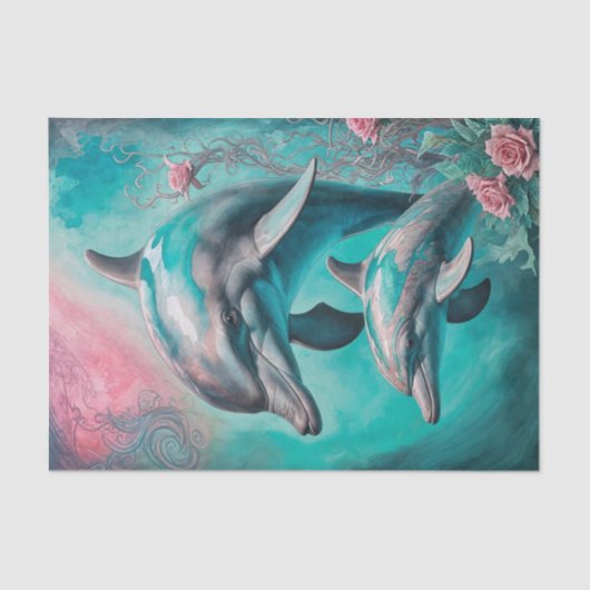 Waterverf Floral Dolphin Decoupage Papier (Voorkant)