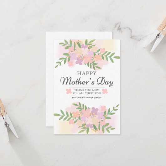 Waterverf Floral Dream Romantic Moederdag Kaart (Voorkant / Achterkant in situ)
