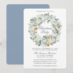 Waterverf Floral Dusty Blue Kerstparty Kaart
