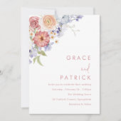 Waterverf Floral Dusty Blue & Peach Wedding Kaart (Voorkant)