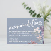 Waterverf Floral Dusty Blue Wedding Accommodatie Informatiekaartje (Staand voorkant)