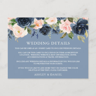 Waterverf Floral Dusty Blue Wedding Details Kaart