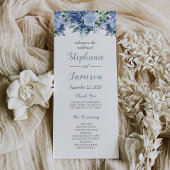 Waterverf Floral Dusty Blue Wedding Programma