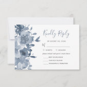 Waterverf Floral Dusty Blue Wedding RSVP Kaartje (Voorkant)