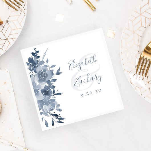 Waterverf Floral Dusty Blue Wedding Servet