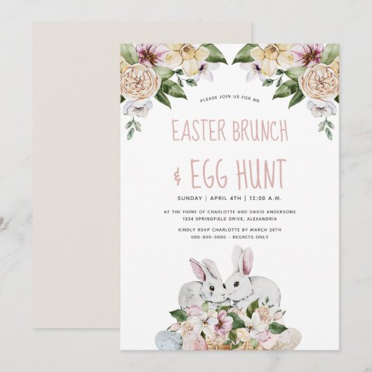 Waterverf Floral Easter Brunch en Egg Hunt Kaart (Voorkant / Achterkant)