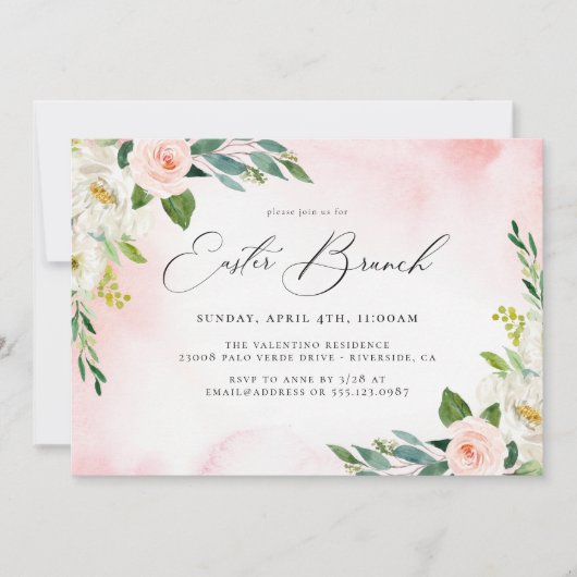 Waterverf Floral Easter Brunch Uitnodiging (Voorkant)
