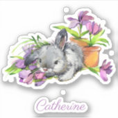 Waterverf Floral Easter Bunny Rabbit op maat Sticker (Voorkant)