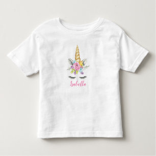 Waterverf Floral Eenhoorn Verjaardag gepersonalise Kinder Shirts