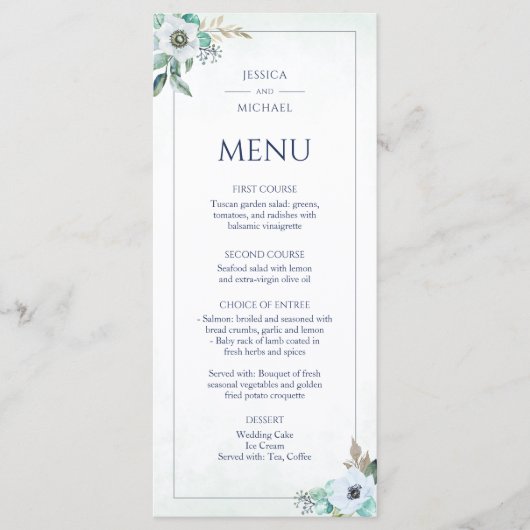 Waterverf Floral Elegant Anemone Bouquet Wedding Menu (Voorkant)