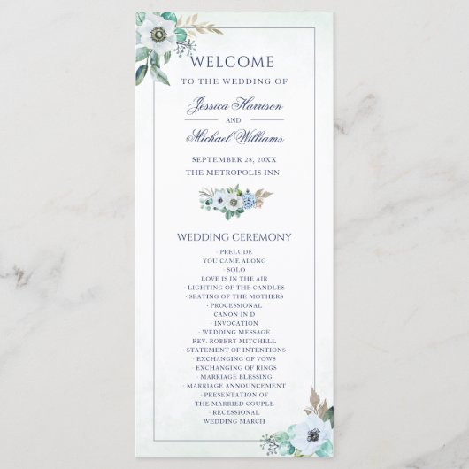 Waterverf Floral Elegant Anemone Bouquet Wedding Programma (Voorkant)