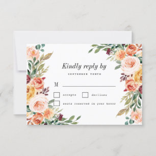 Waterverf Floral Elegant Blush Burgundy Wedding RSVP Kaartje