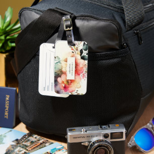 Waterverf Floral Elegant Botanical Personalized Bagagelabel
