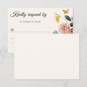 Waterverf floral elegant RSVP kaartje (Voorkant / Achterkant)