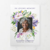 Waterverf Floral Elegant Script 3-foto begrafenis Drieluik Programma (Cover)